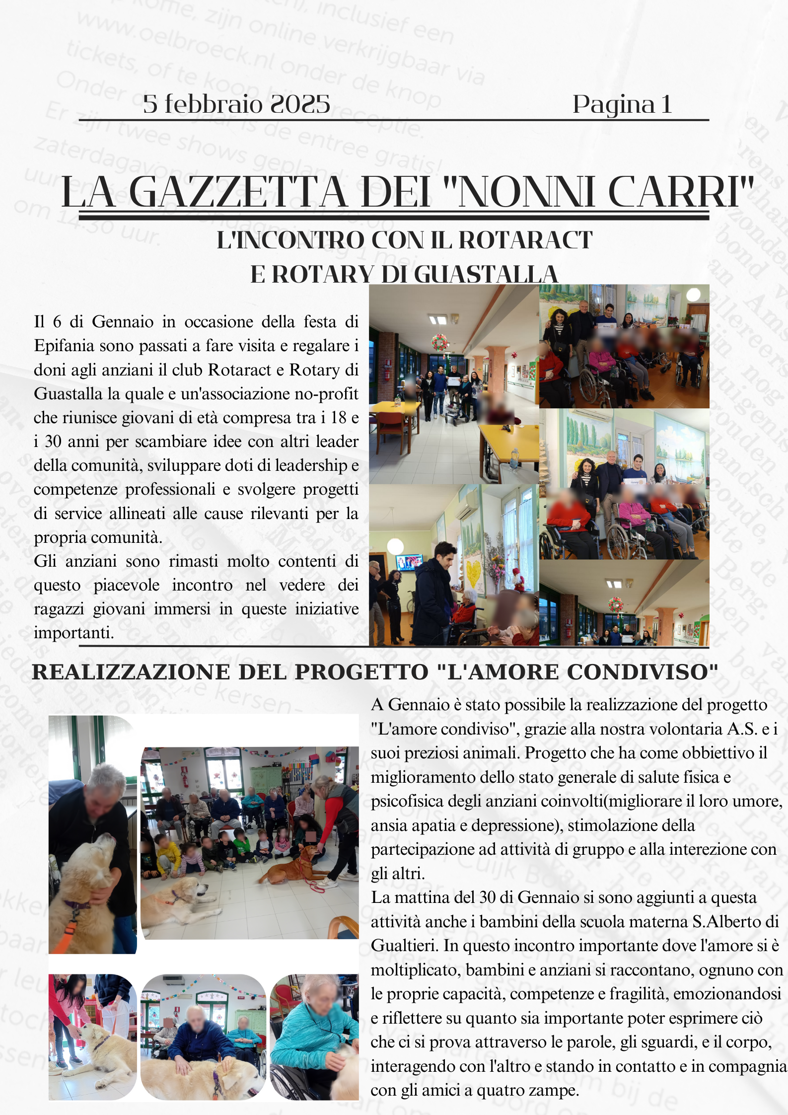 Incontro con Rotary Club di Guastalla e realizzazione del progetto L'Amore Condiviso