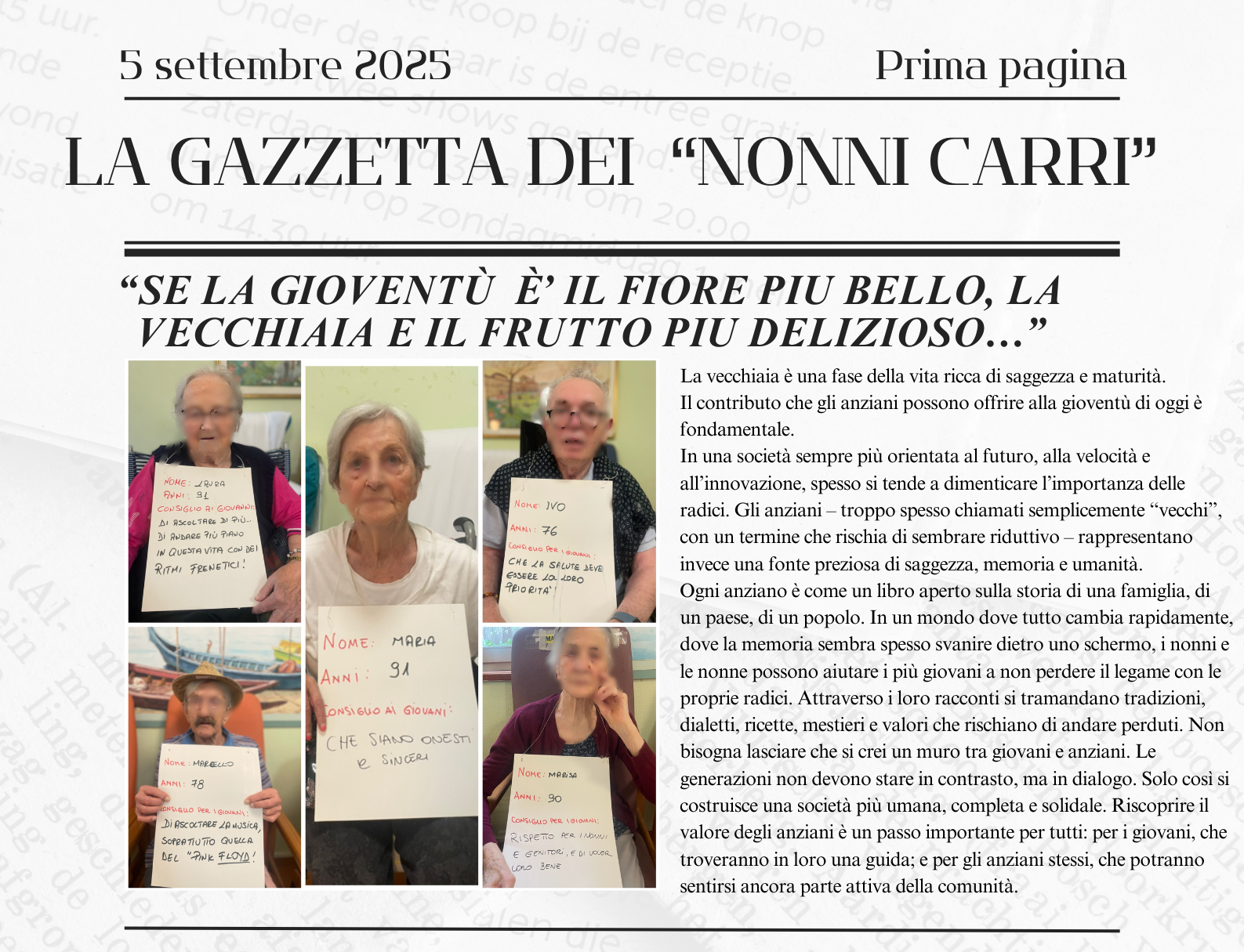 Gli anziani: il cuore saggio e prezioso della nostra comunità
